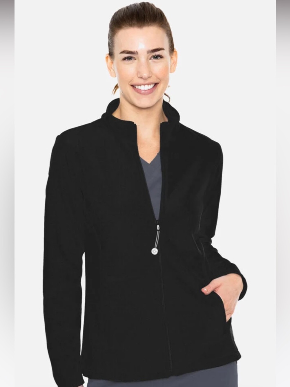 Med Couture Black Zip-Front Scrub Jacket Size XL